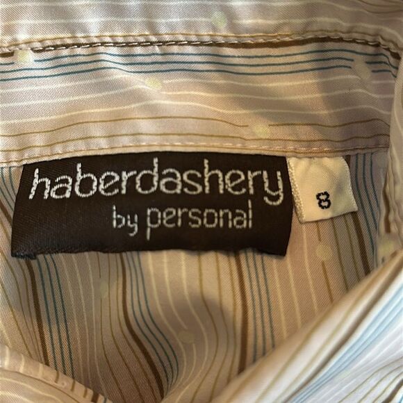 Vintage 70s/80s Haberdashery Striped Button-Up Polyester Blouse with polka dots - Picture 8 of 8